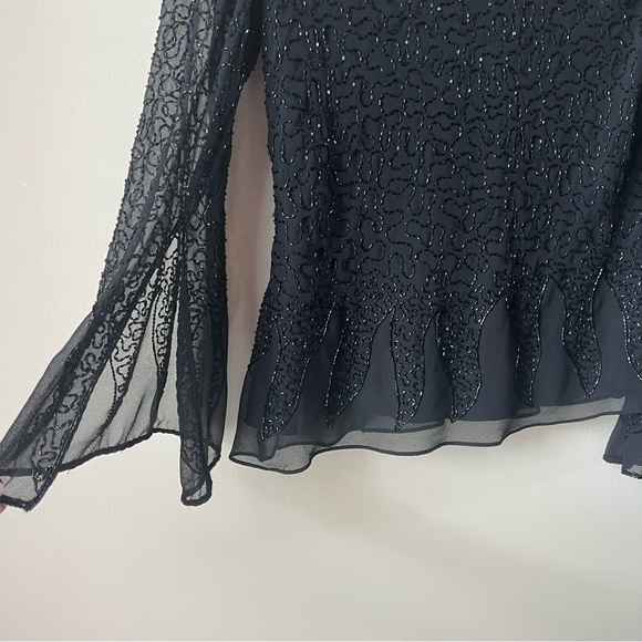 Beaded Black Vintage Beaded Blouse Size 8 - Picture 3 of 10